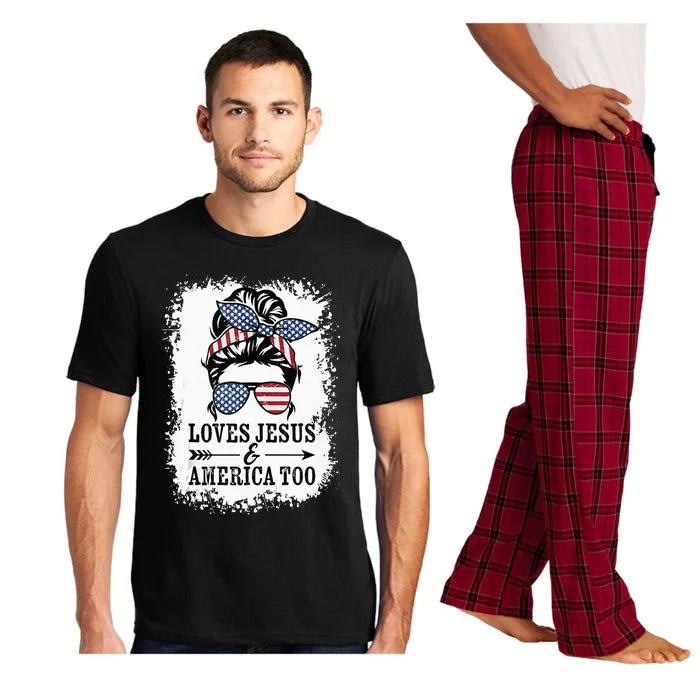 Loves Jesus & America Too Cute Christian Womens 4th July Pajama Set