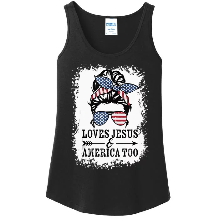 Loves Jesus & America Too Cute Christian Womens 4th July Ladies Essential Tank