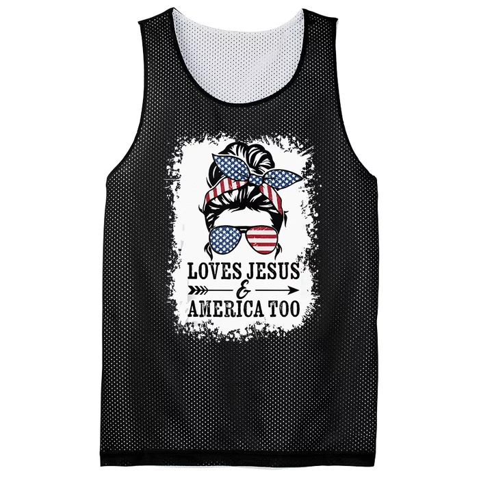 Loves Jesus & America Too Cute Christian Womens 4th July Mesh Reversible Basketball Jersey Tank