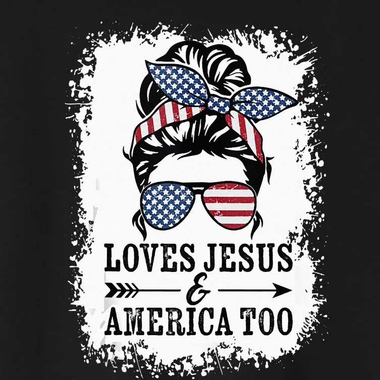 Loves Jesus & America Too Cute Christian Womens 4th July Women's Crop Top Tee