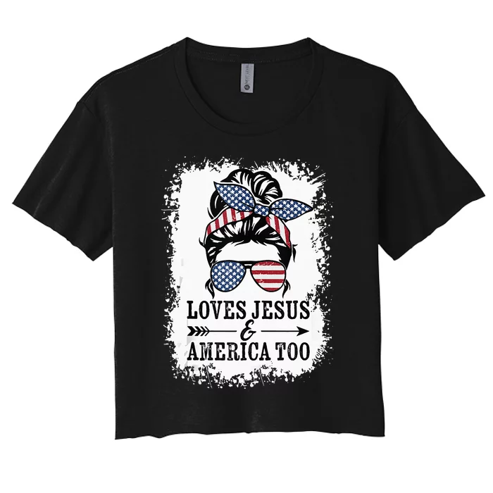 Loves Jesus & America Too Cute Christian Womens 4th July Women's Crop Top Tee