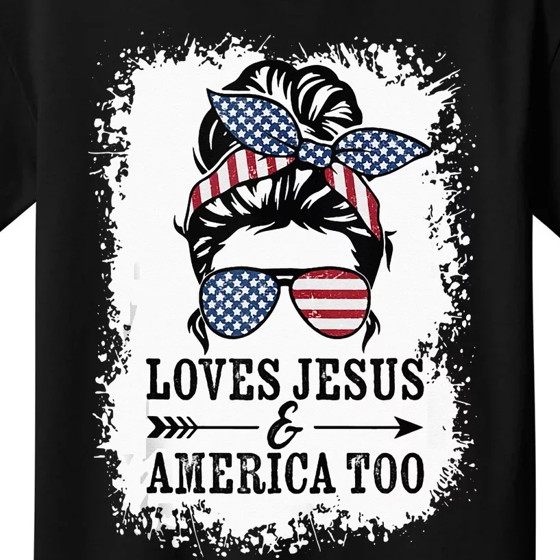 Loves Jesus & America Too Cute Christian Womens 4th July Kids T-Shirt