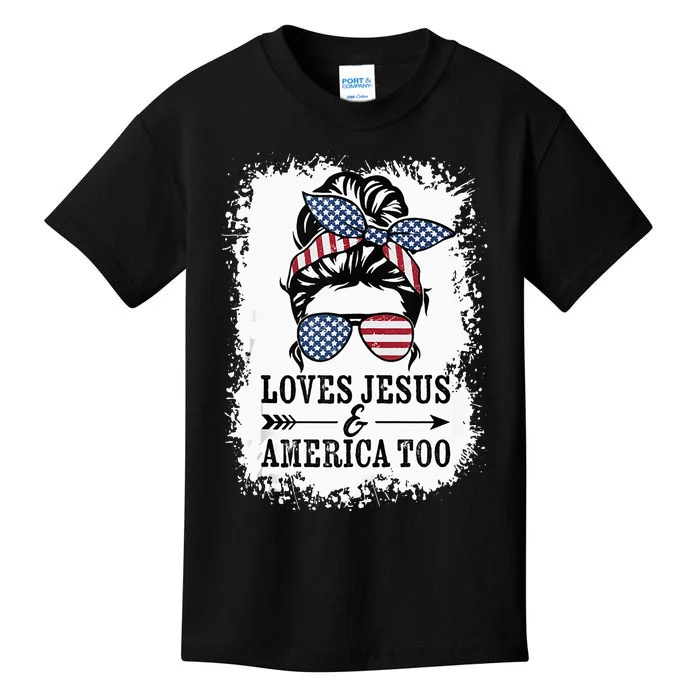 Loves Jesus & America Too Cute Christian Womens 4th July Kids T-Shirt