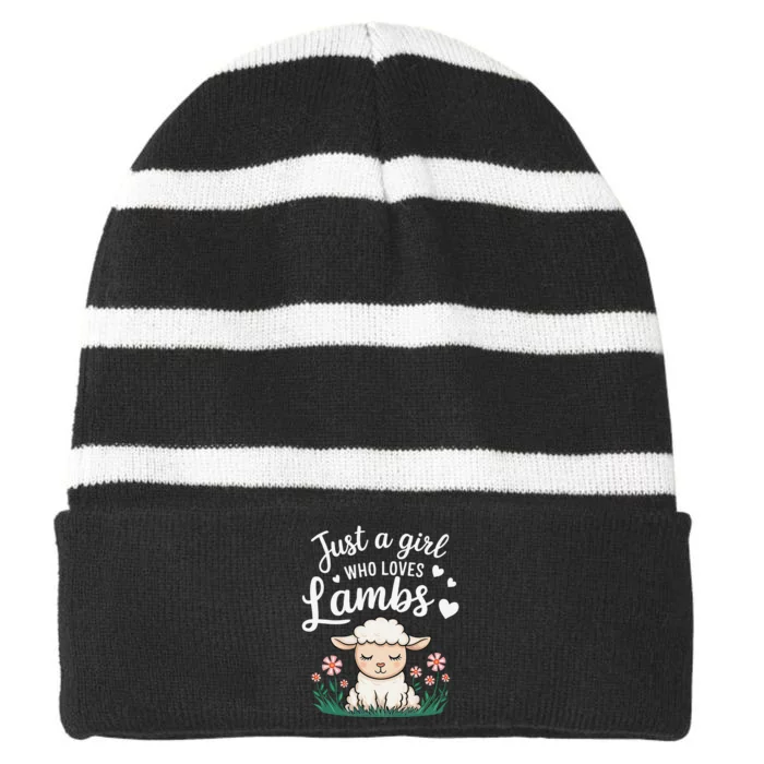 Lamb Just A Girl Who Loves Lambs Cute Animals Lover Striped Beanie with Solid Band