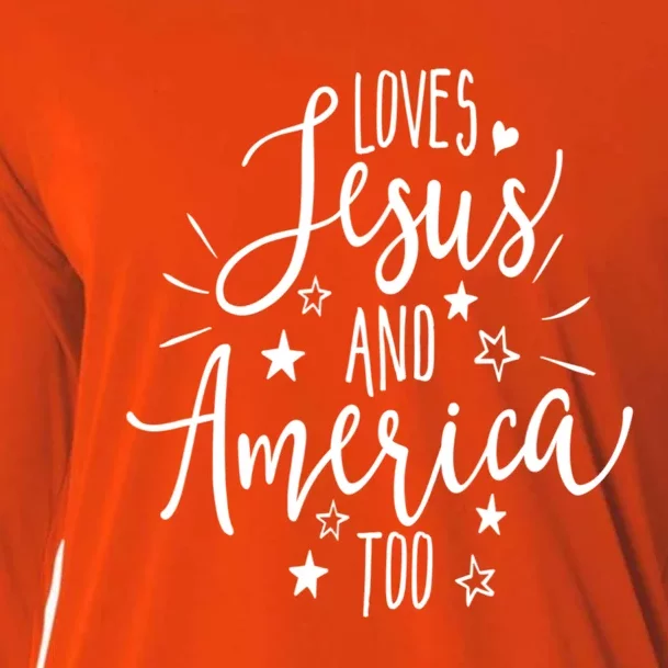 Loves Jesus And America Too 4th Of July Independence Day Christian Cooling Performance Long Sleeve Crew