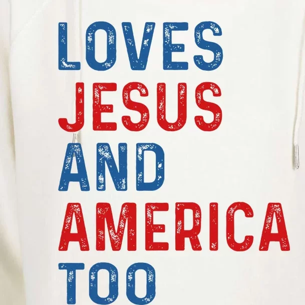 Loves Jesus And America Too 4th of July Proud Womens Funnel Neck Pullover Hood