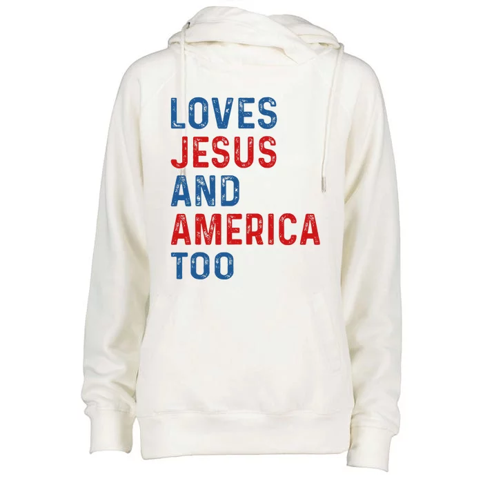 Loves Jesus And America Too 4th of July Proud Womens Funnel Neck Pullover Hood