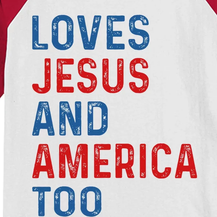 Loves Jesus And America Too 4th of July Proud Kids Colorblock Raglan Jersey