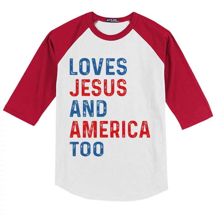 Loves Jesus And America Too 4th of July Proud Kids Colorblock Raglan Jersey