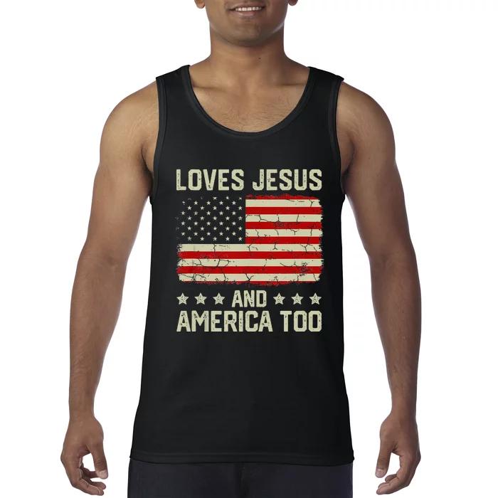 Loves Jesus And America Too USA Patriotic Christian Tank Top