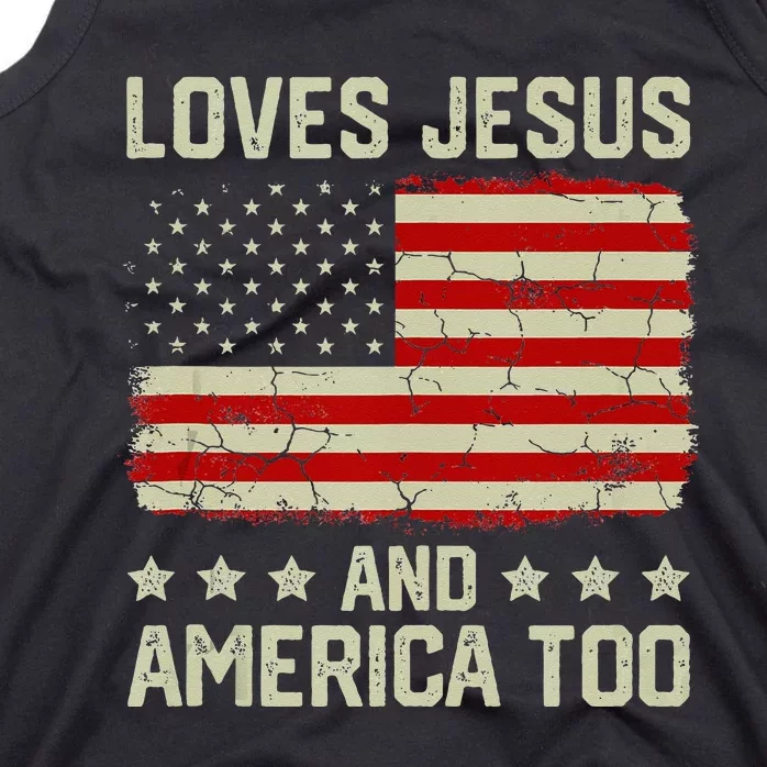 Loves Jesus And America Too USA Patriotic Christian Tank Top