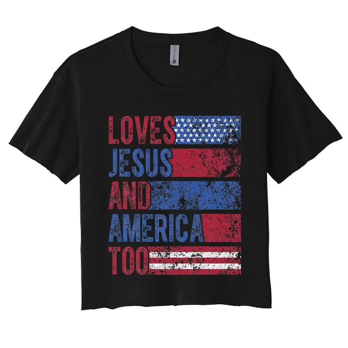 Loves Jesus & America Too America Jesus Women's Crop Top Tee