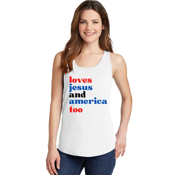 Loves Jesus And America Too 4th Of July Ladies Essential Tank