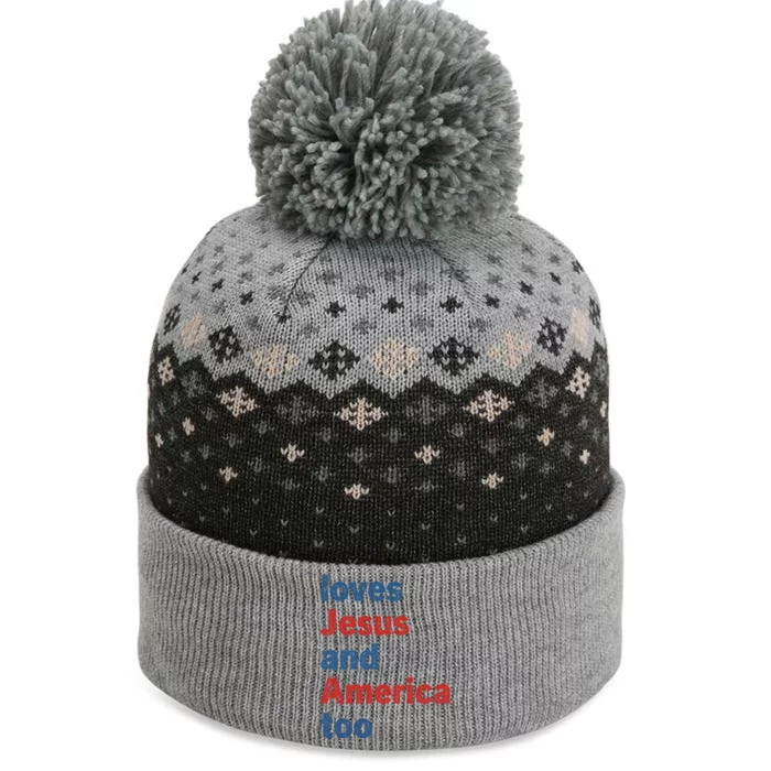 Loves Jesus And America Too The Baniff Cuffed Pom Beanie