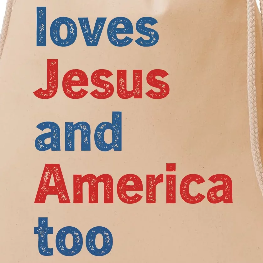 Loves Jesus And America Too Drawstring Bag