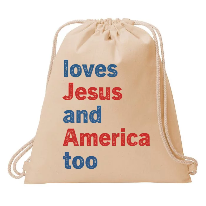 Loves Jesus And America Too Drawstring Bag