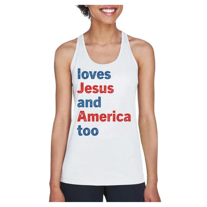 Loves Jesus And America Too Women's Racerback Tank