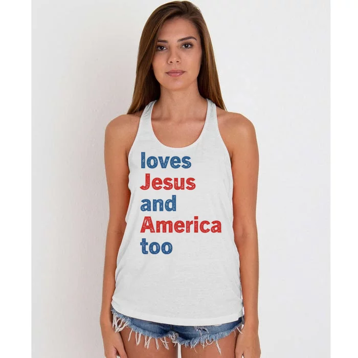 Loves Jesus And America Too Women's Knotted Racerback Tank