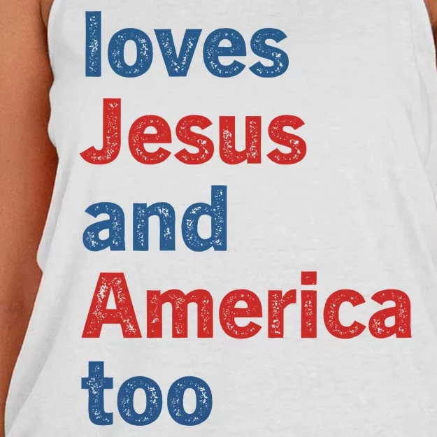 Loves Jesus And America Too Women's Knotted Racerback Tank