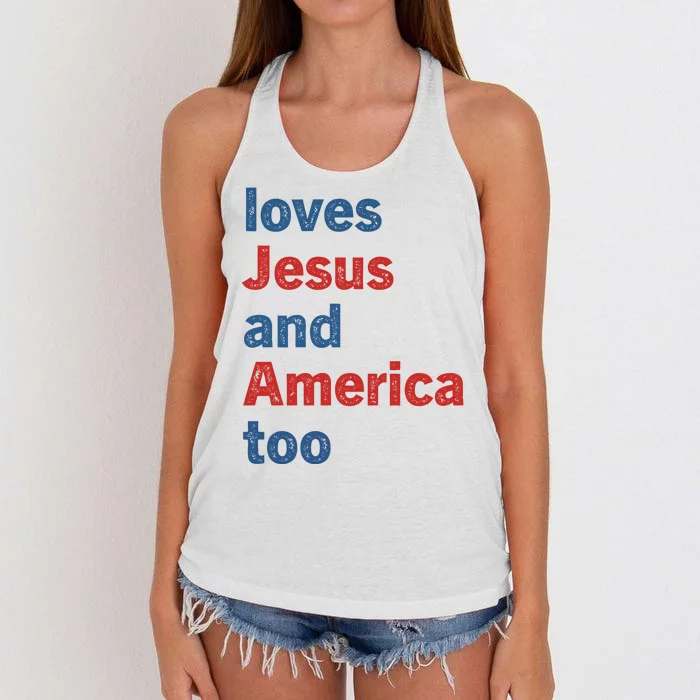 Loves Jesus And America Too Women's Knotted Racerback Tank