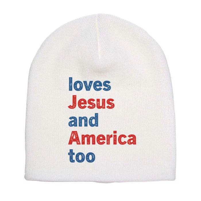 Loves Jesus And America Too Short Acrylic Beanie