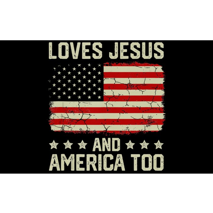 Loves Jesus And America Too USA Patriotic Christian Bumper Sticker