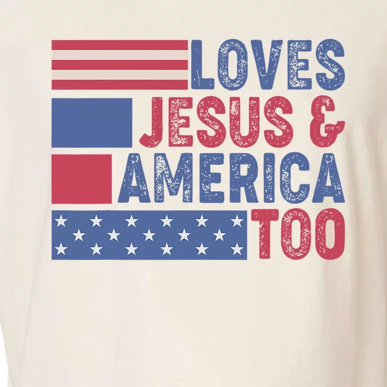 Loves Jesus & America Too Christ 4th Of July American Flag Garment-Dyed Women's Muscle Tee