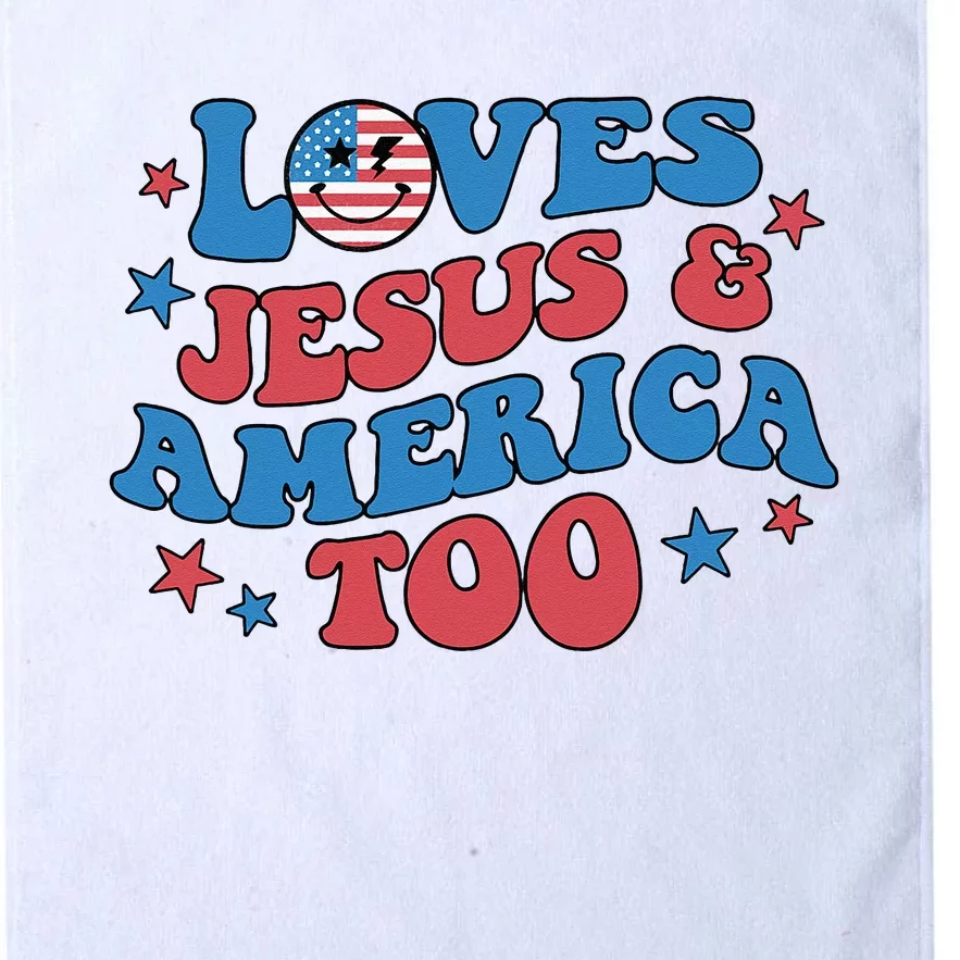 Loves Jesus and America Too God Christian Groovy 4th of July Platinum Collection Golf Towel