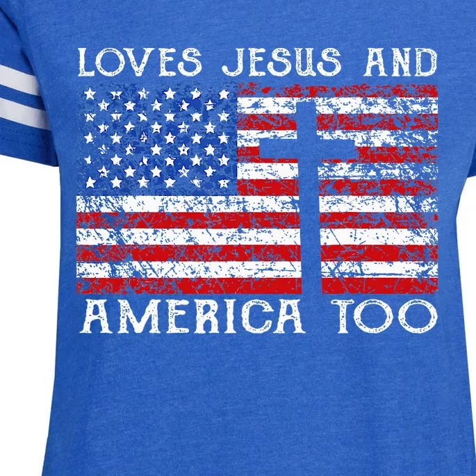 Loves Jesus And America Too Usa Patriotic Christian Enza Ladies Jersey Football T-Shirt