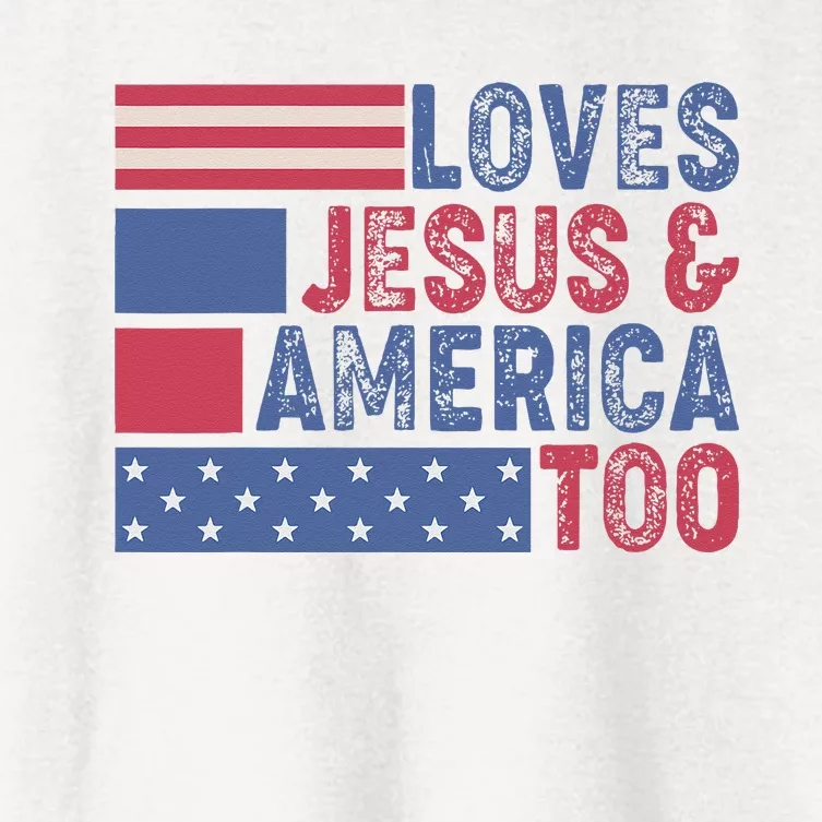 Loves Jesus & America Too Christ 4th Of July American Flag Women's Crop Top Tee