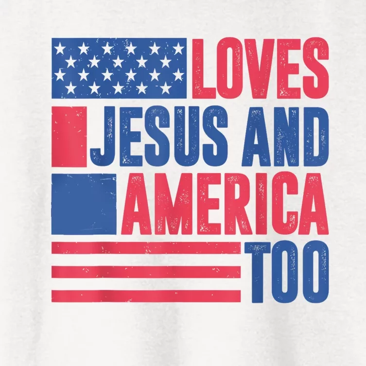 Loves Jesus And America Too 4th Of July Patriotic Womens Men Women's Crop Top Tee