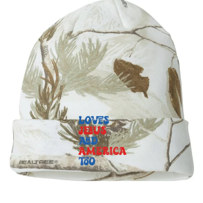 Loves Jesus And America Too God Christian 4th Of July Retro Kati - 12in Camo Beanie