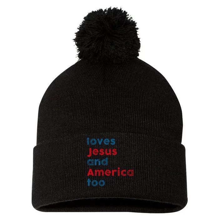 Loves Jesus And America Too Patriotic Proud Pom Pom 12in Knit Beanie