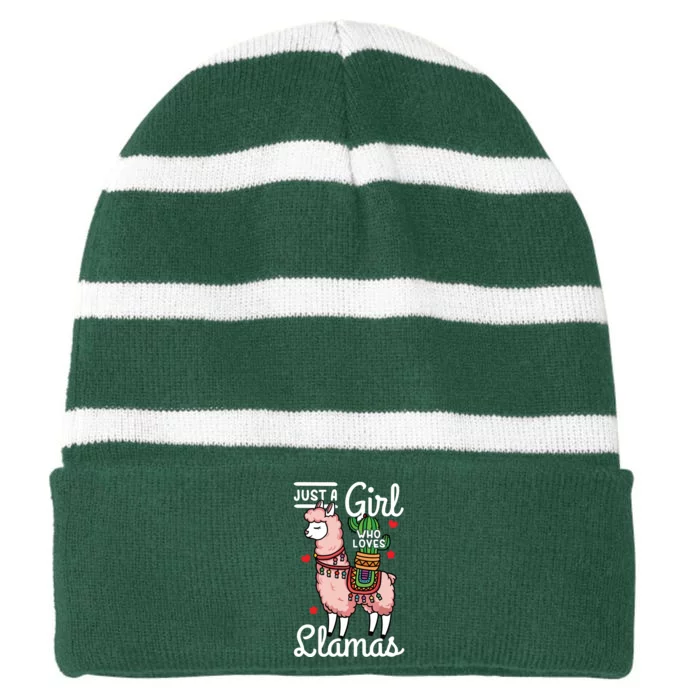 Llama Just A Girl Who Loves Llamas Striped Beanie with Solid Band