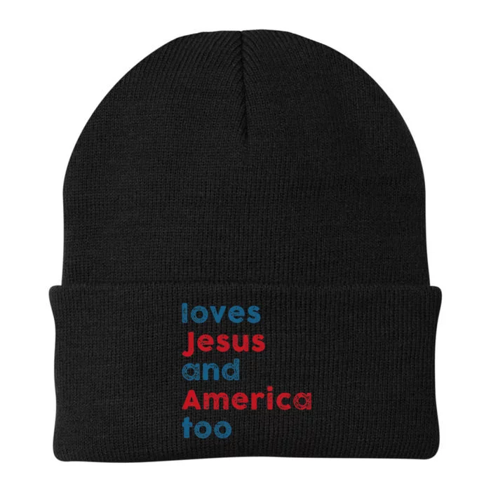 Loves Jesus And America Too Patriotic  Proud Knit Cap Winter Beanie