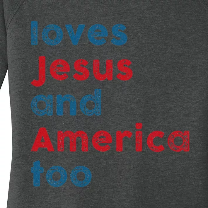 Loves Jesus And America Too Patriotic  Proud Women's Perfect Tri Tunic Long Sleeve Shirt