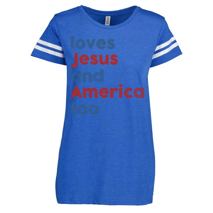 Loves Jesus And America Too 4th Of July Proud Enza Ladies Jersey Football T-Shirt