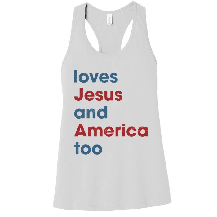 Loves Jesus And America Too Christian Patriot Women's Racerback Tank