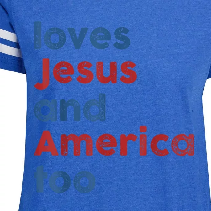 Loves Jesus And America Too 4th Of July Proud Womens Enza Ladies Jersey Football T-Shirt