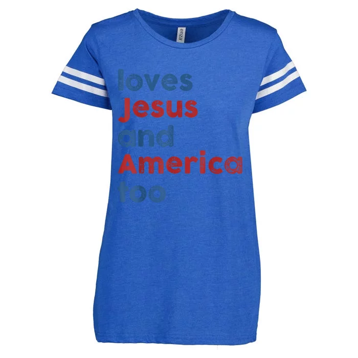 Loves Jesus And America Too 4th Of July Proud Womens Enza Ladies Jersey Football T-Shirt