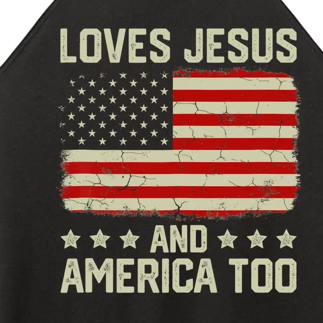 Loves Jesus And America Too USA Patriotic Christian Women’s Perfect Tri Rocker Tank