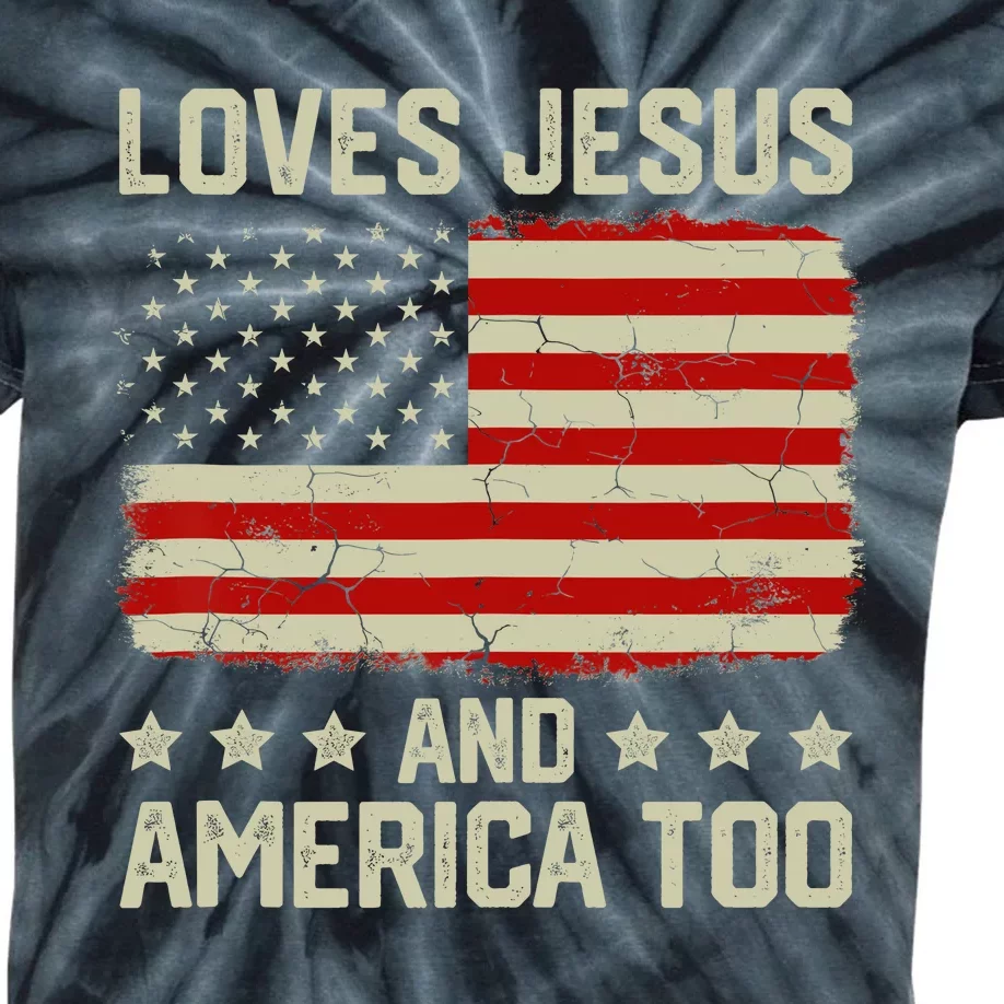 Loves Jesus And America Too USA Patriotic Christian Kids Tie-Dye T-Shirt