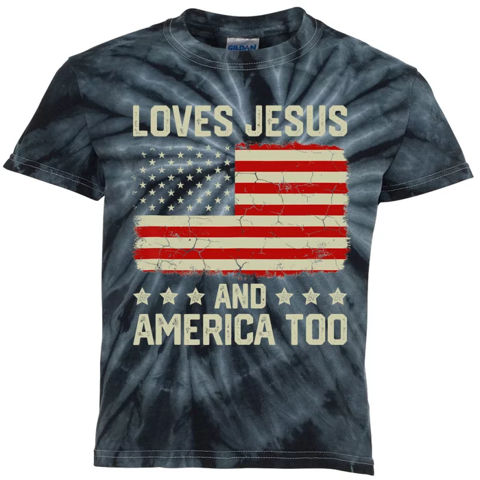 Loves Jesus And America Too USA Patriotic Christian Kids Tie-Dye T-Shirt