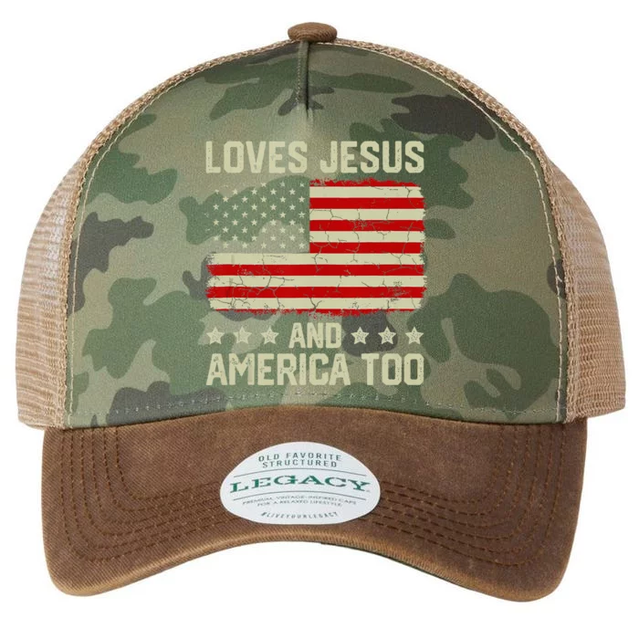 Loves Jesus And America Too 4th Of July Proud American Flag Legacy Tie Dye Trucker Hat