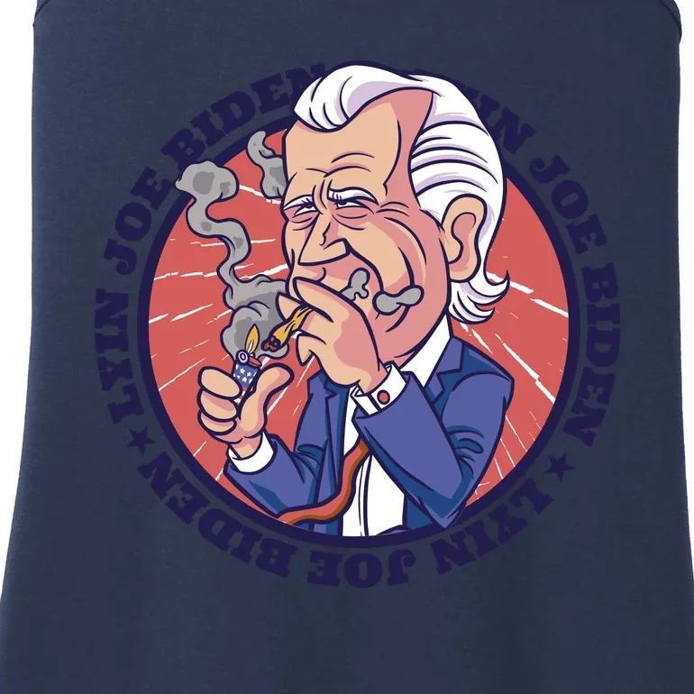 Lyin Joe Biden Smoking Joint Funny Ladies Essential Tank