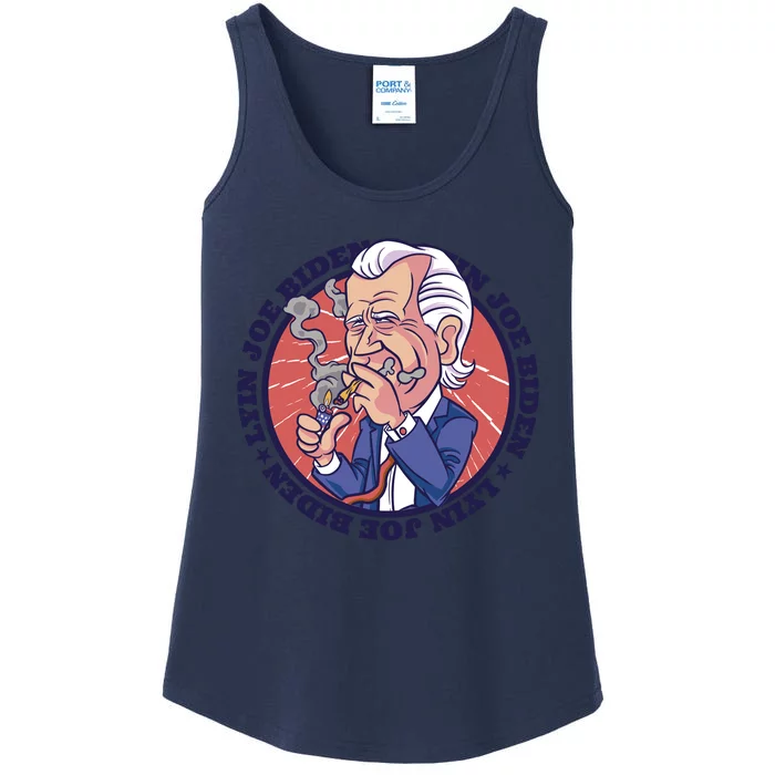 Lyin Joe Biden Smoking Joint Funny Ladies Essential Tank