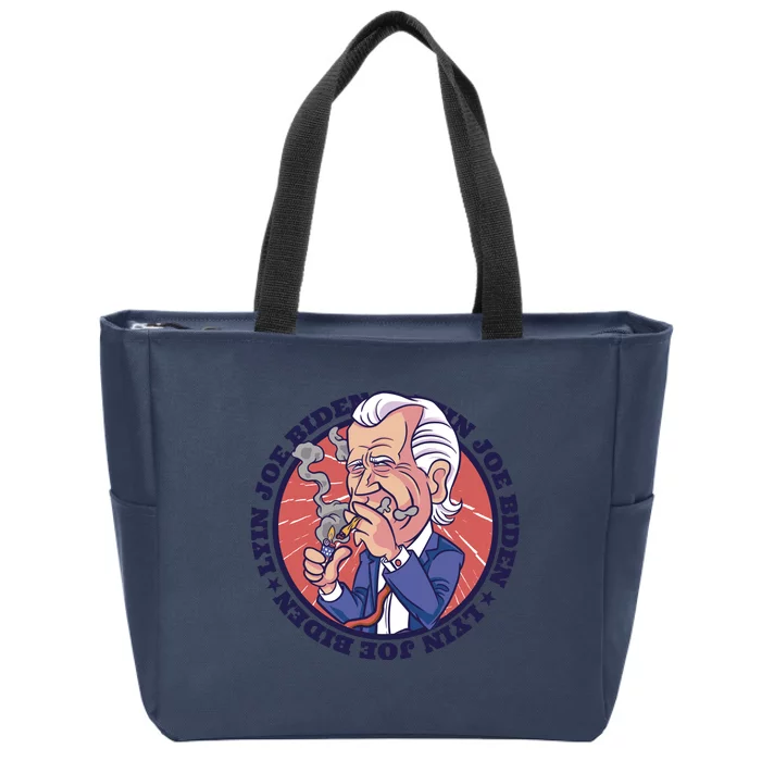 Lyin Joe Biden Smoking Joint Funny Zip Tote Bag