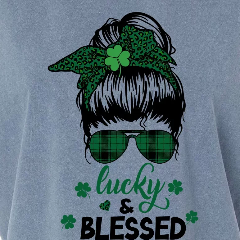 Lucky Just Blessed Shamrock St Patrick Day Irish Garment-Dyed Women's Muscle Tee