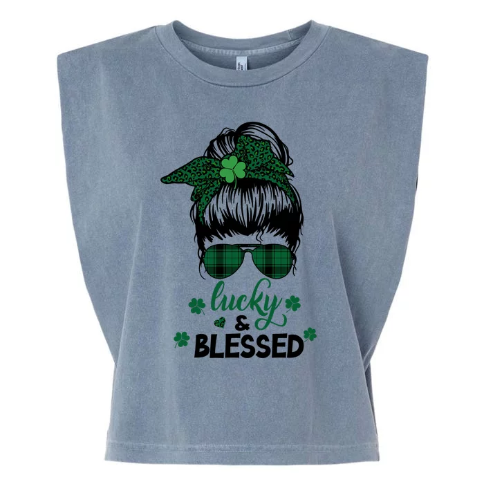 Lucky Just Blessed Shamrock St Patrick Day Irish Garment-Dyed Women's Muscle Tee