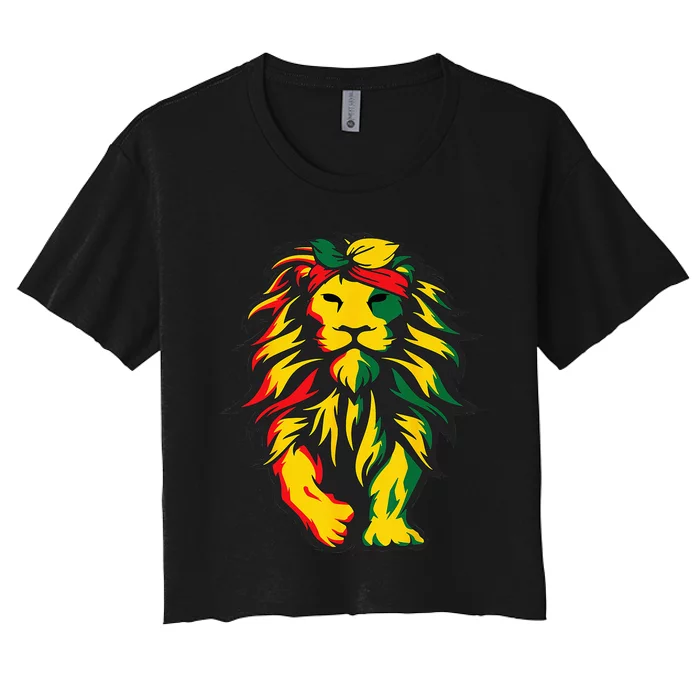 Lion Juneteenth Cool Black History African American Flag Women's Crop Top Tee